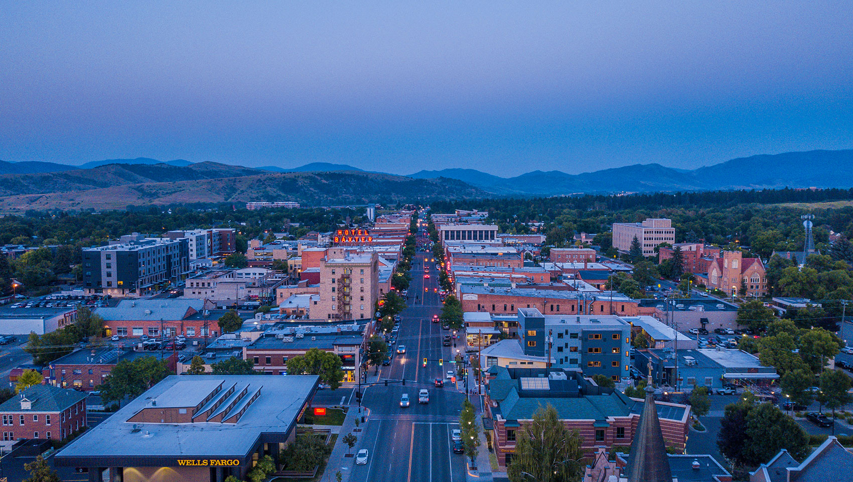 aerial view of Downtown Bozeman