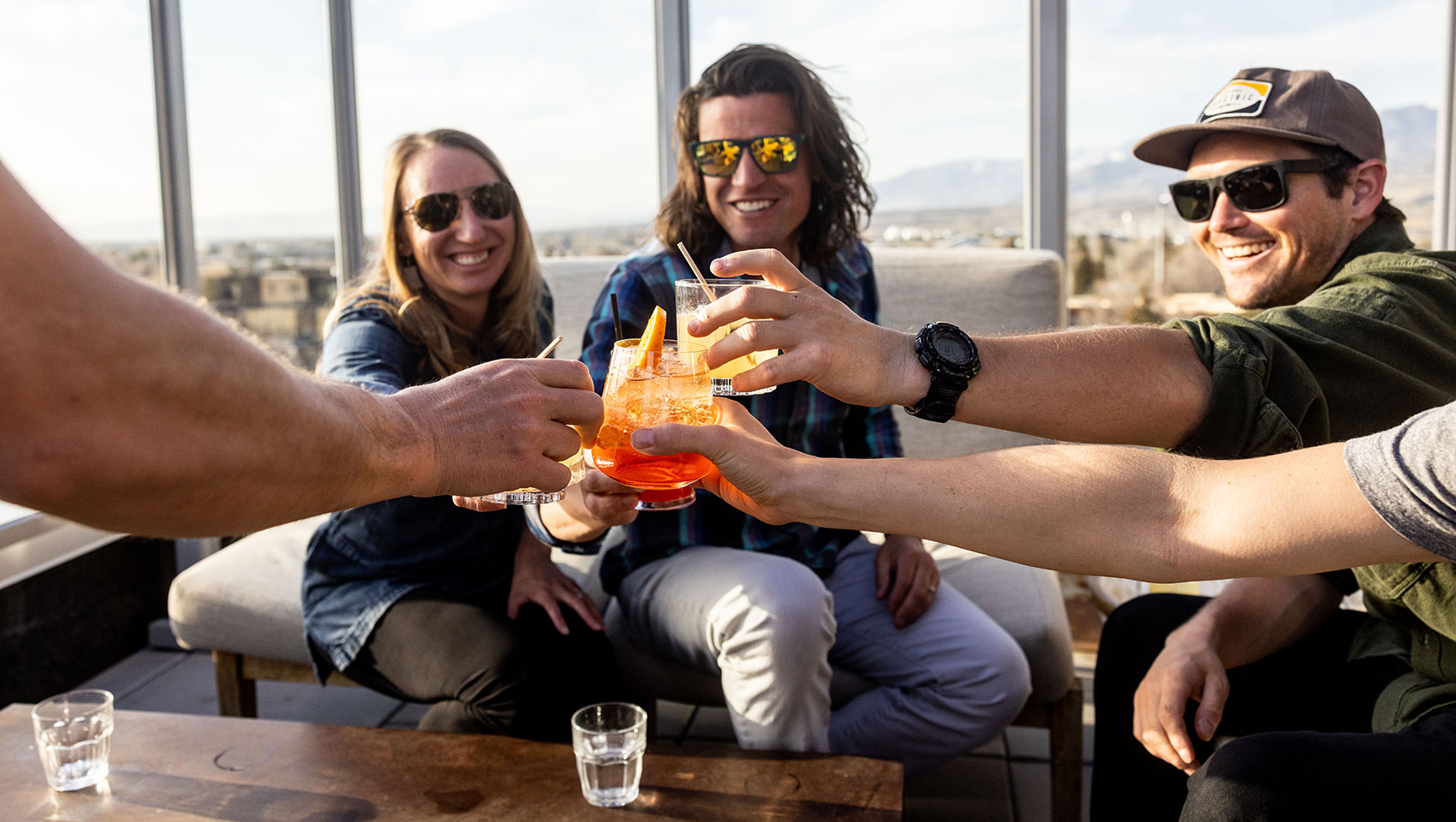 friends at rooftop bar