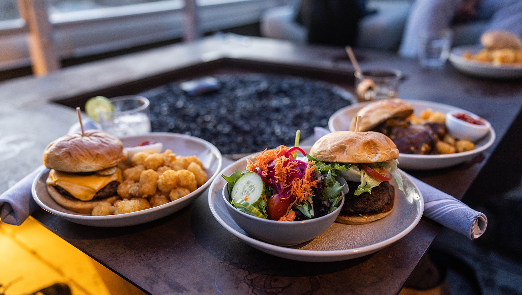 sky shed burger and tater tots 