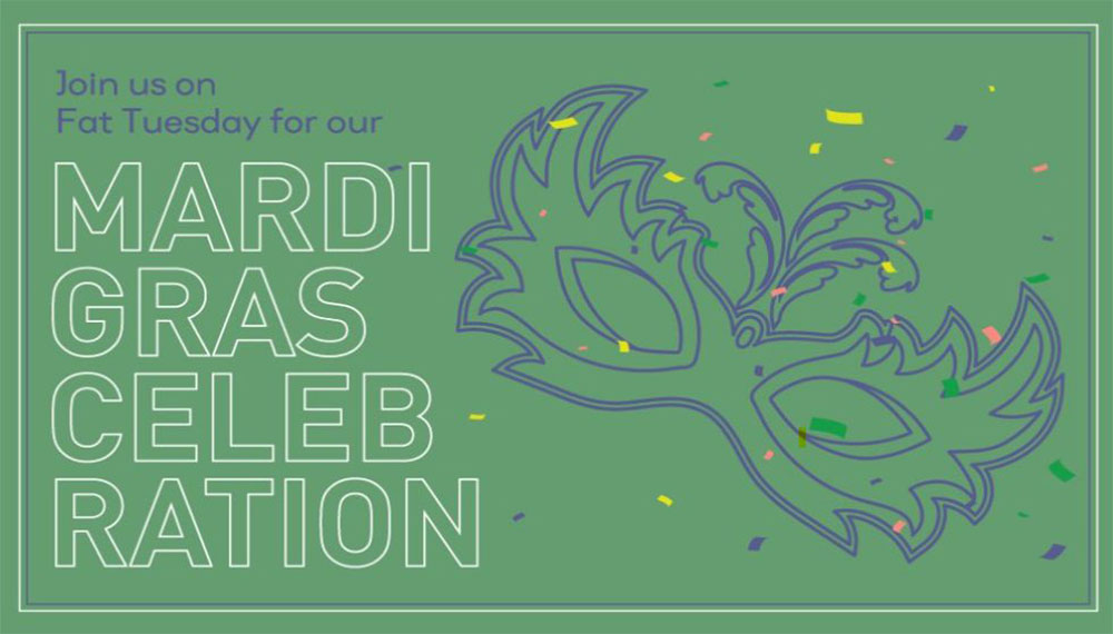 Mardi Gras at Sky Shed event flyer