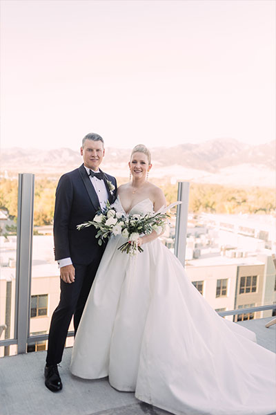 Lara and Rob as newlyweds on the roof