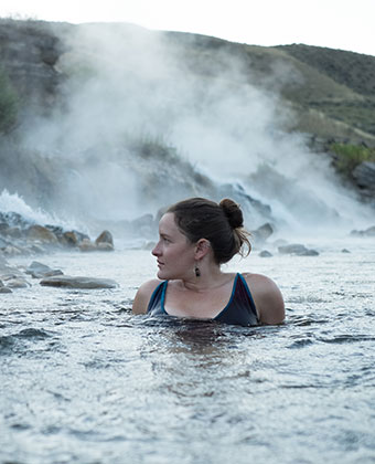 Woman in hot springs