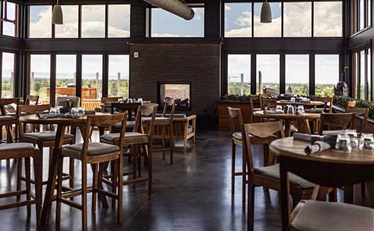 Interior of Sky Shed overlooking mountain view