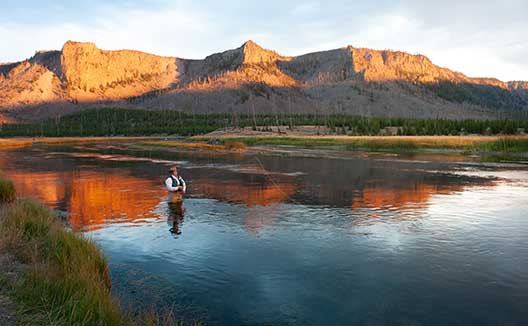 Person fly fishing in river