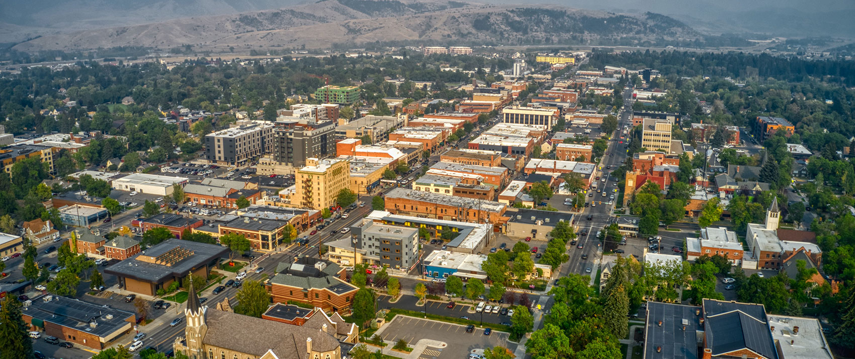 aerial view of Downtown Bozeman